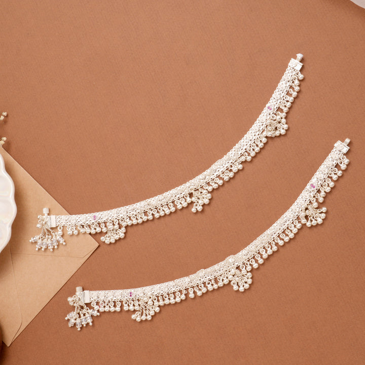 Fancy Scallop Pattern Chain Silver Anklet