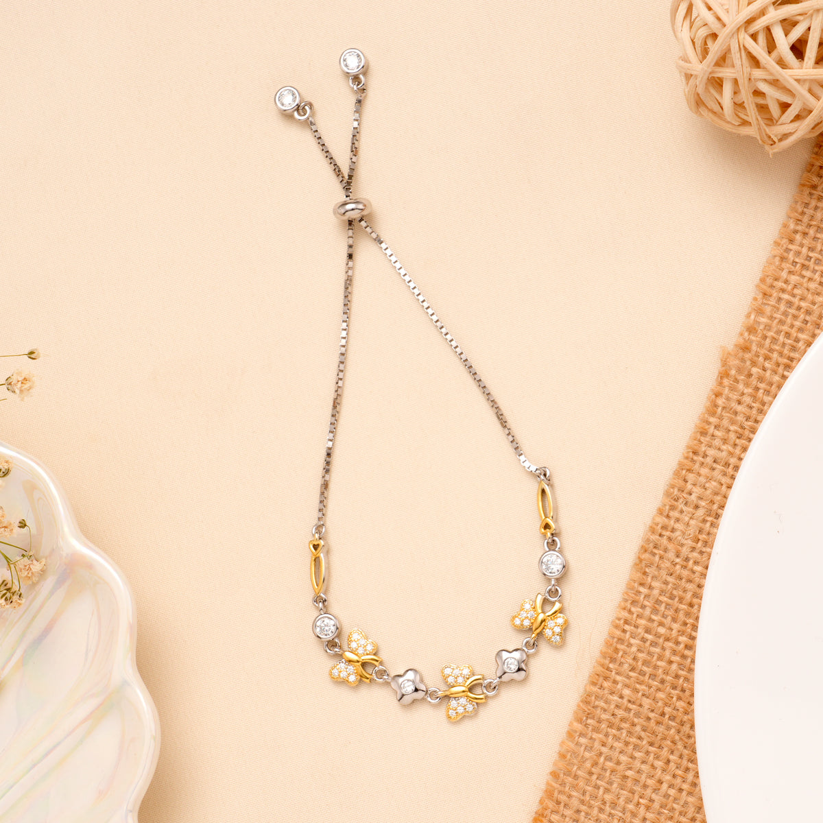 Dual-Tone Butterfly Design Silver Bracelet