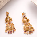 Blossom Ruby Stone Tear Drop Golden Earrings