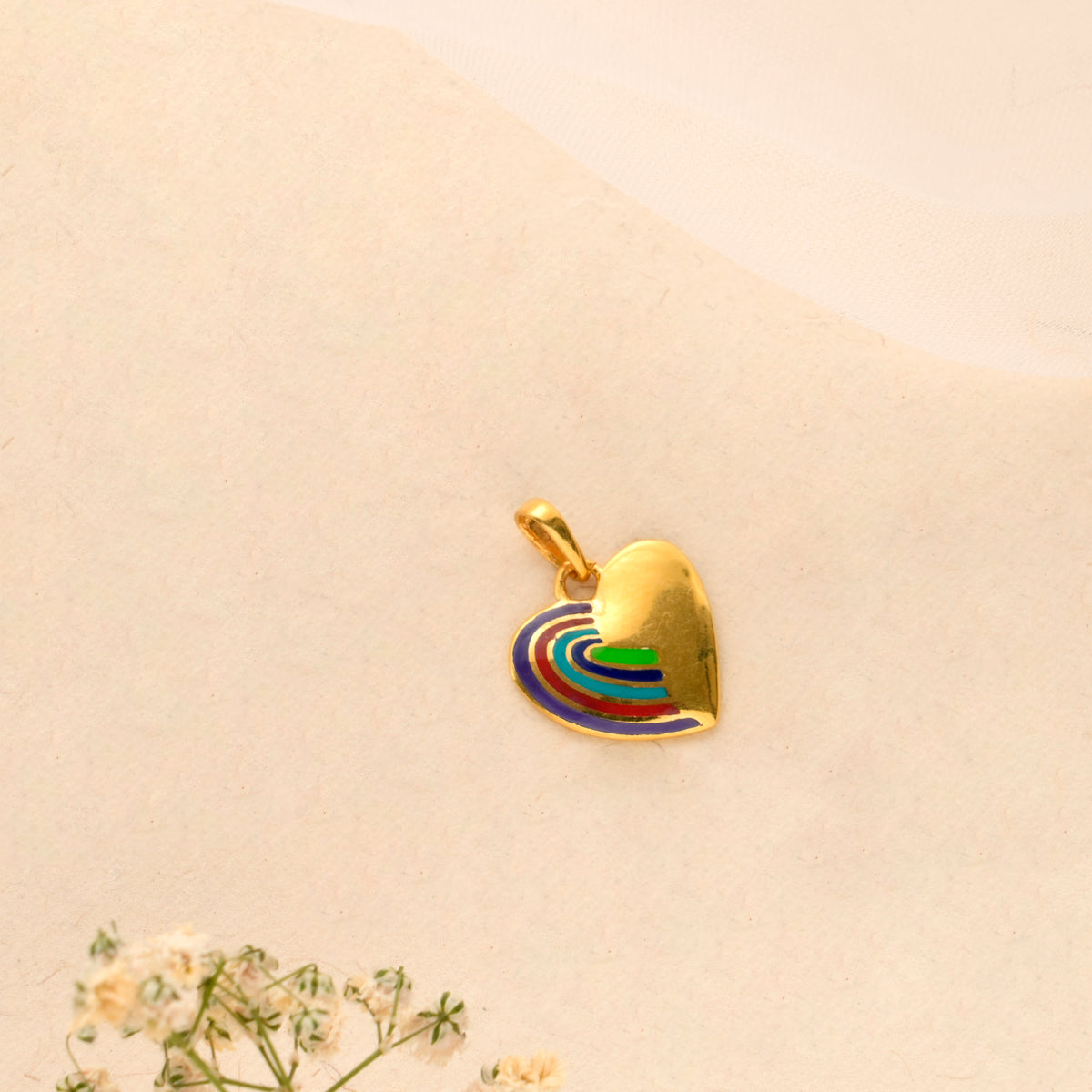 Rainbow Enamel Heart Golden Pendant