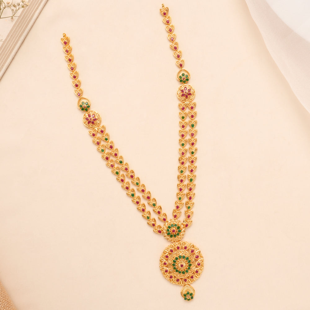 Dual Tone Heart Long Gold Plated Necklace