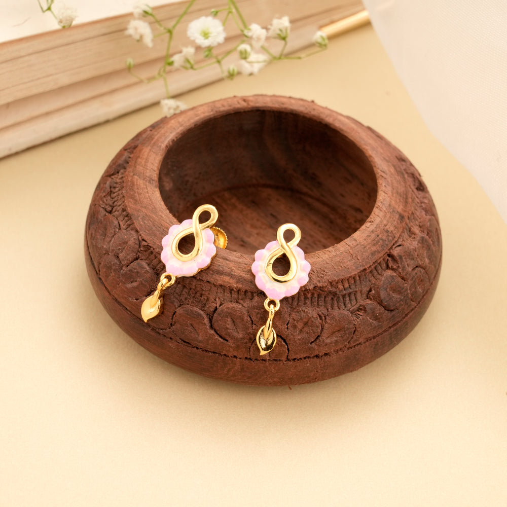 Pink Enamel Design Golden Stud