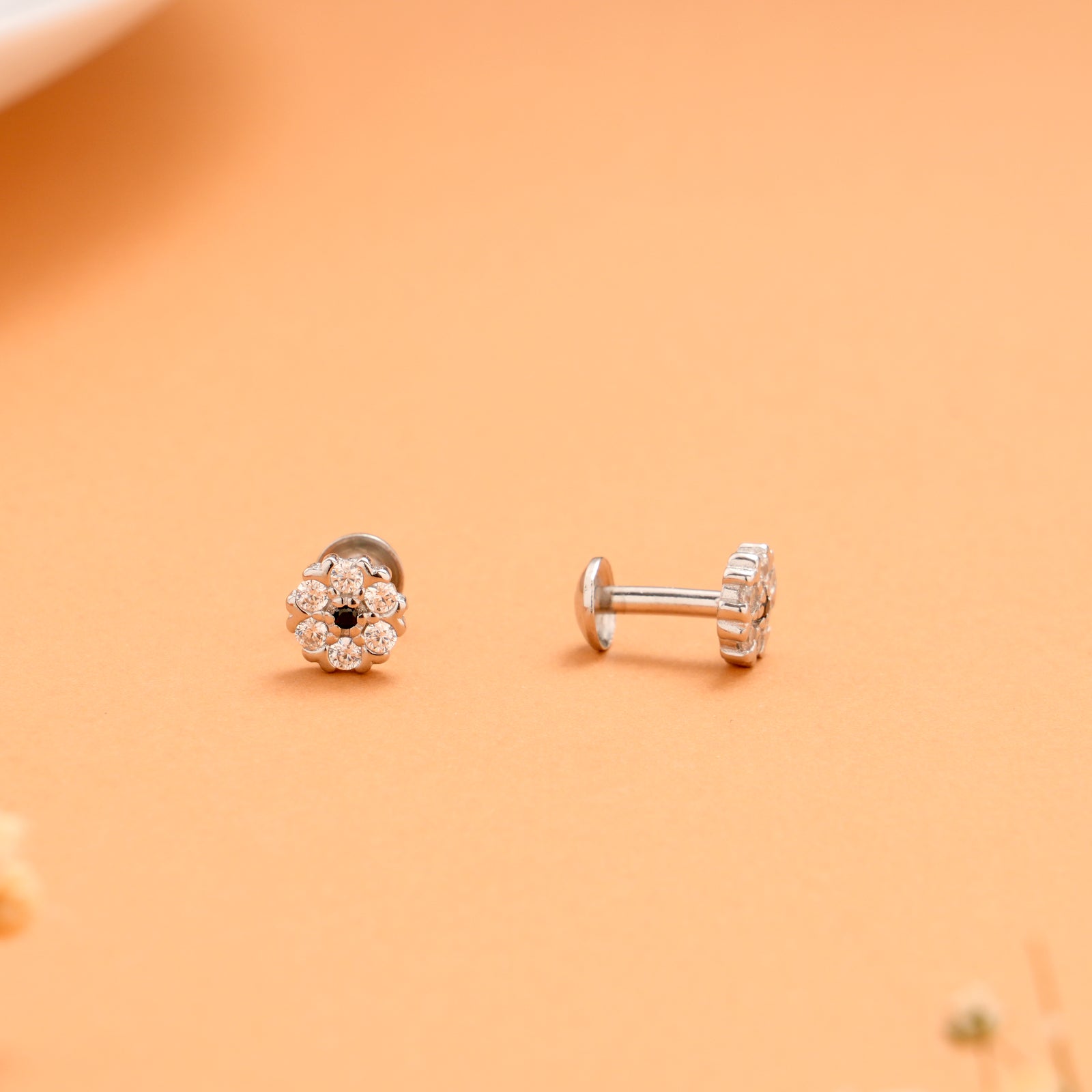 Minimal White with Dark Blue Stone Silver Stud