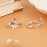 Ethnic Red Butterfly Daisy Silver Toe Ring