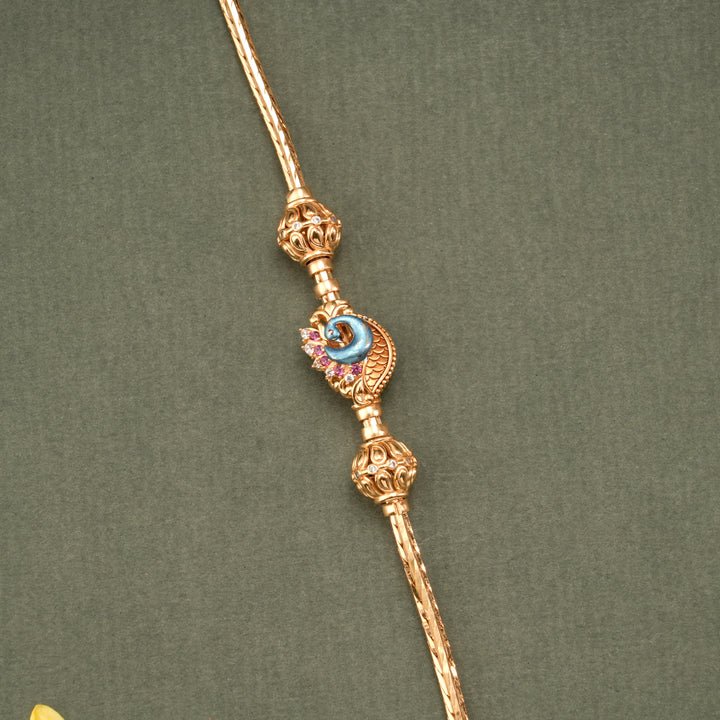 Peacock Enamel Gold Plated Mugappu Chain