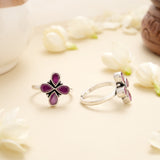 Antique Ruby Bloom Silver Toe Ring