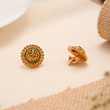 Antique Ganesh with Emeralds Stone Golden Stud