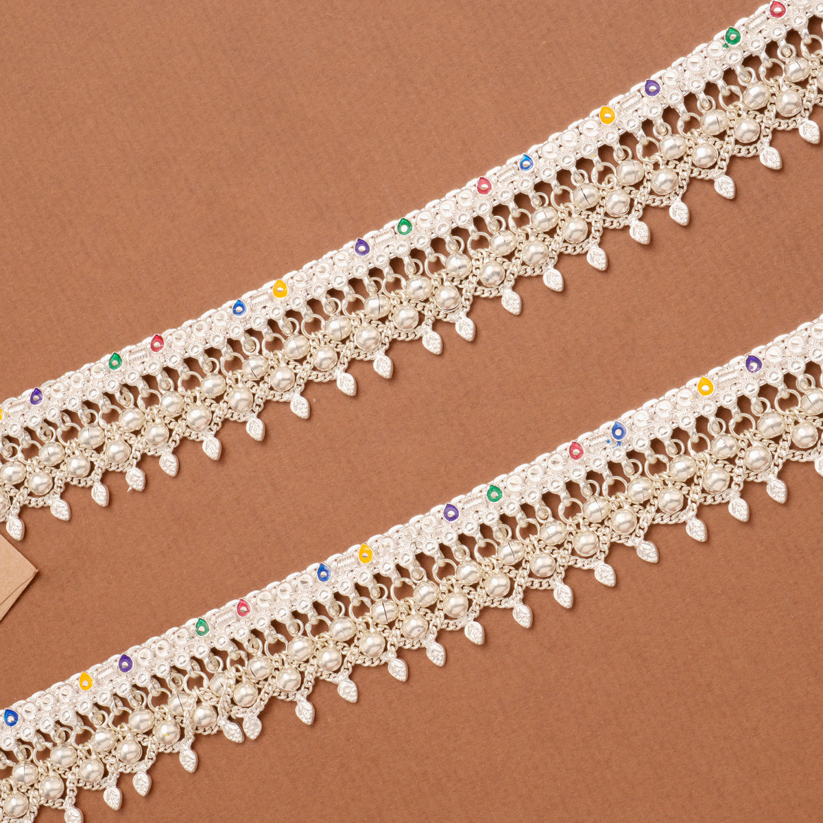 Enamel Link Band Salangai Silver Anklet