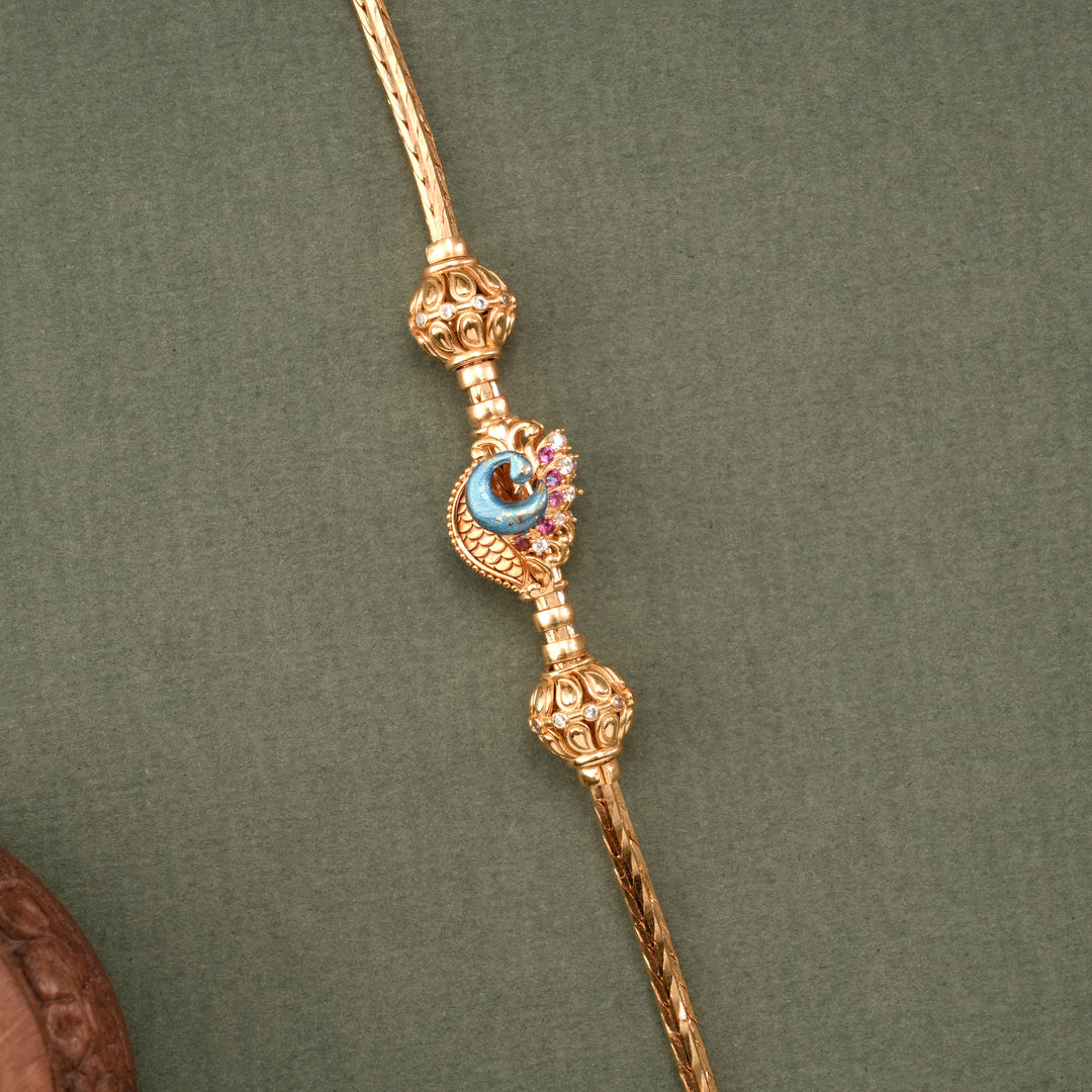 Peacock Enamel Gold Plated Mugappu Chain