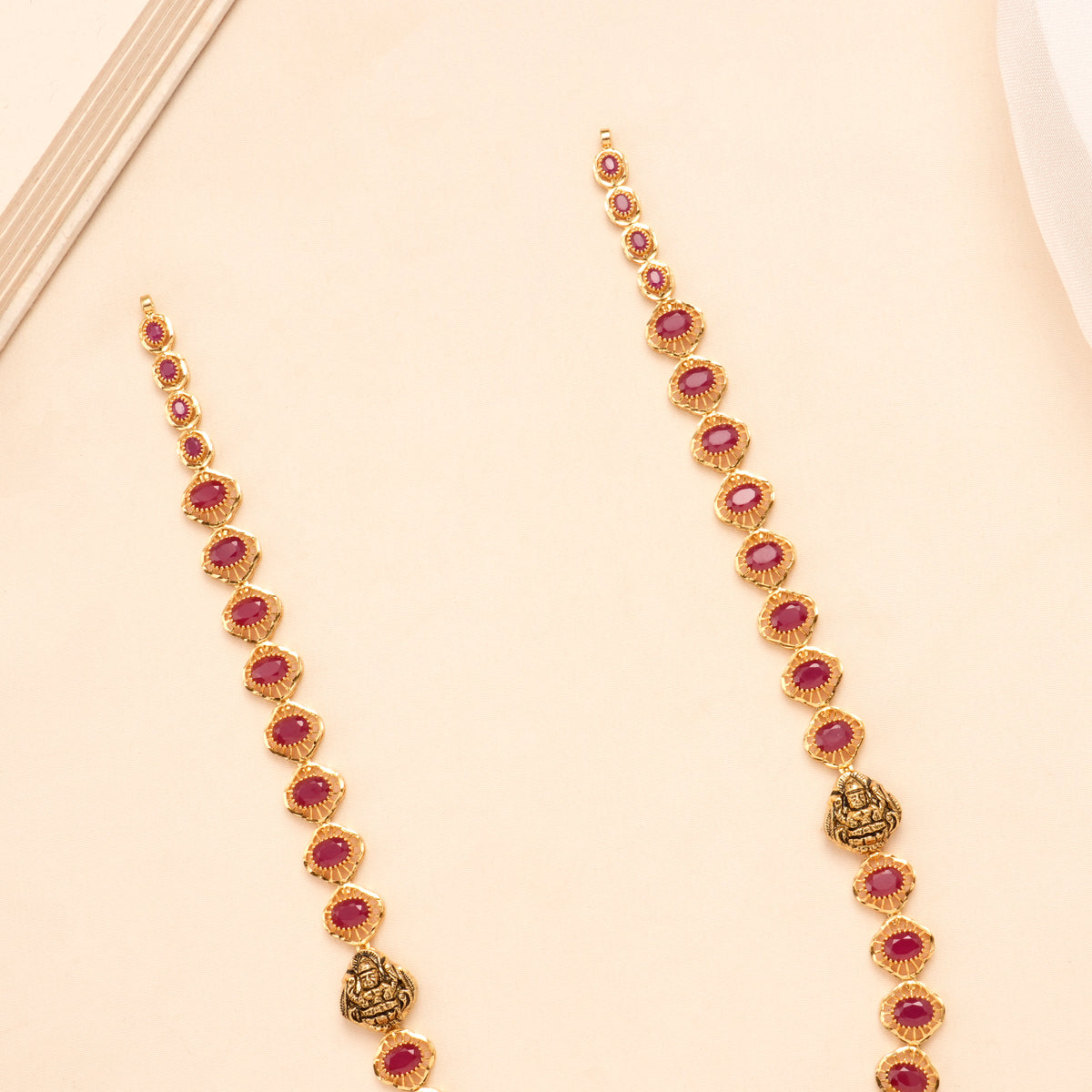 Antique Lakshmi with Ruby Pendant Silver Necklace