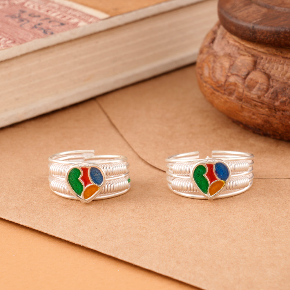 Multicolour Enamel Heart Design Silver Metti