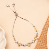 Tiny Twin Tone Floral Pattern Heart Bracelet