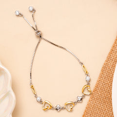 Tiny Twin Tone Floral Pattern Heart Bracelet