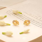 Pretty Petal Leaf Design Golden Stud