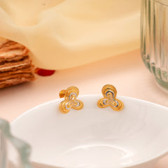 Beautiful Gold Three Petal Flower Stud