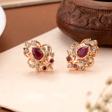 White Stone Ruby Leaf Rose Gold Stud