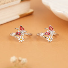 Ethnic Red Butterfly Daisy Silver Toe Ring