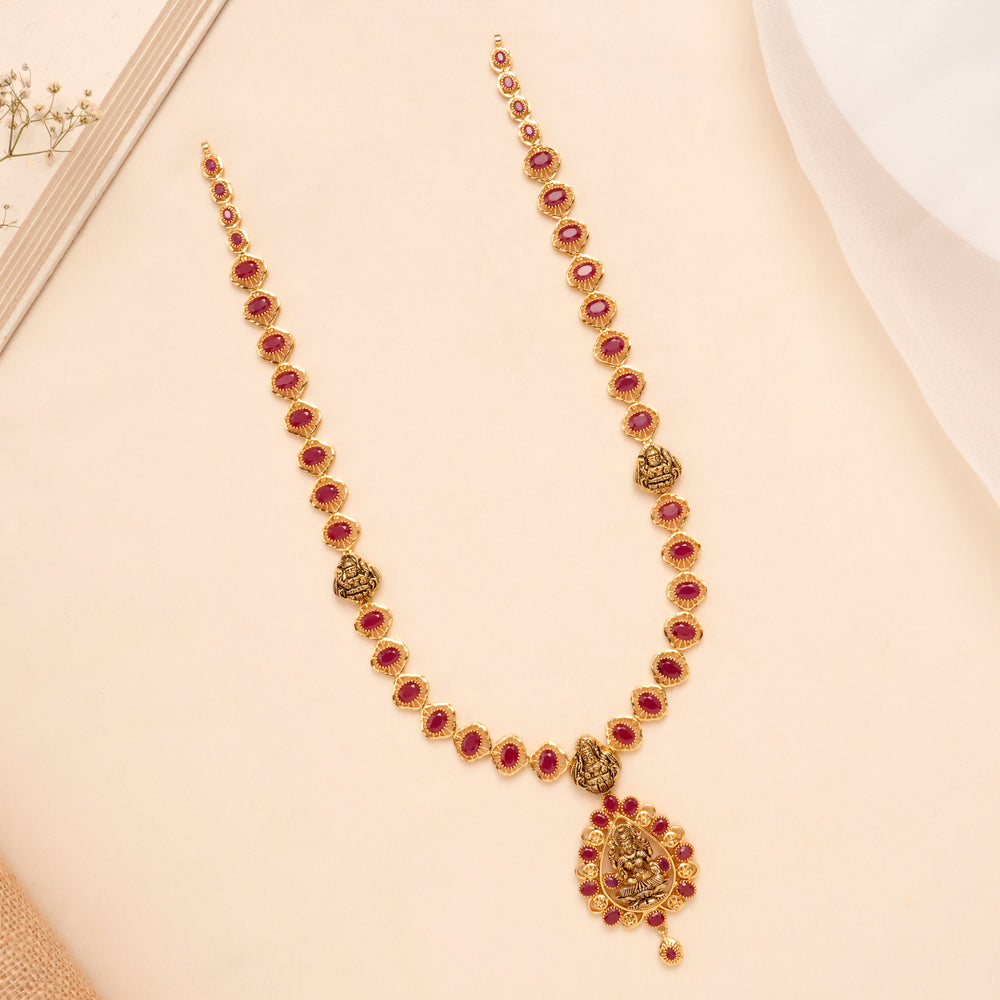 Antique Lakshmi with Ruby Pendant Silver Necklace