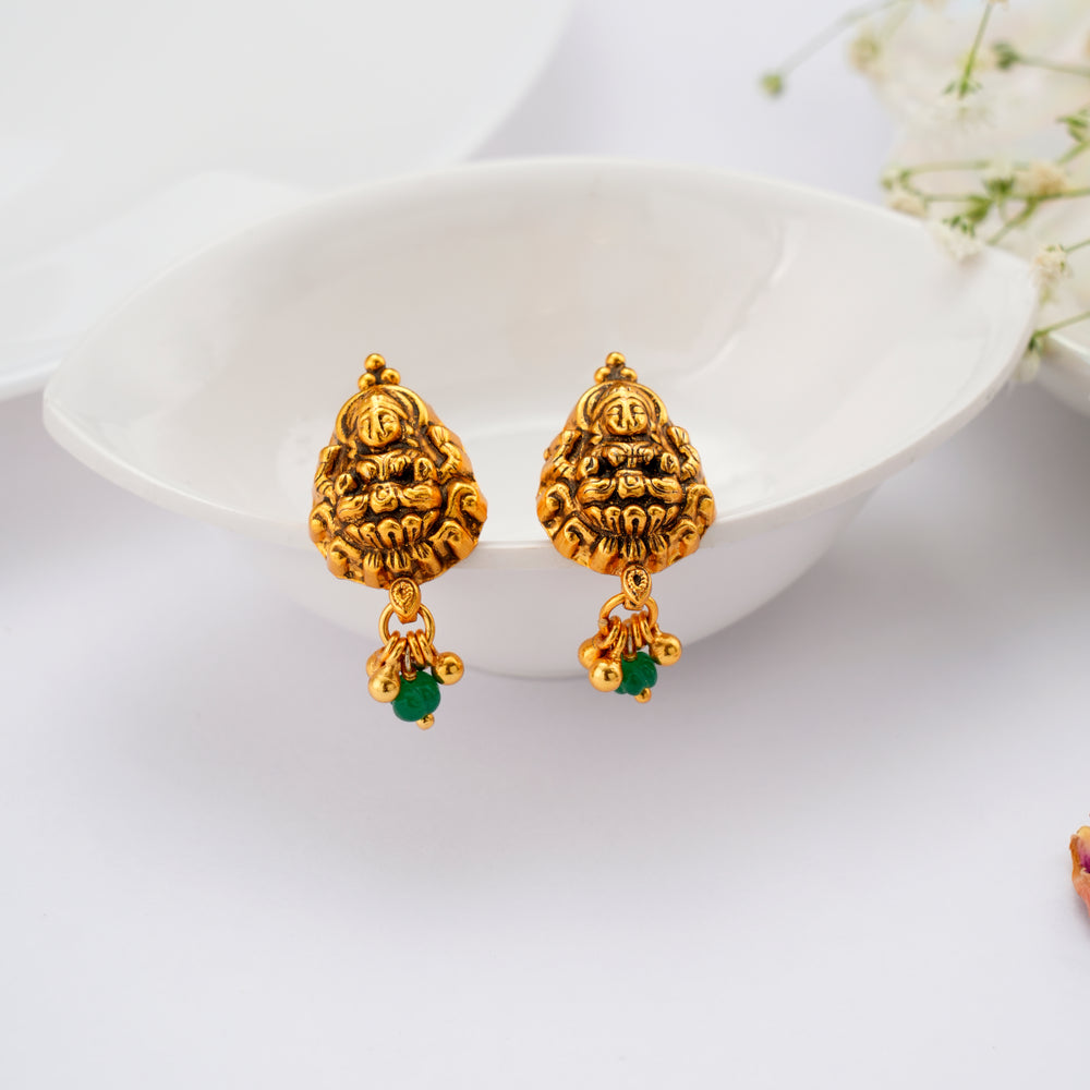 Antique Lakshmi Emerald Drop Earring