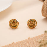Antique Ganesh with Emeralds Stone Golden Stud