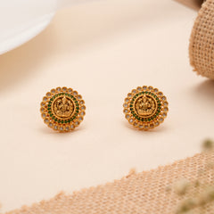 Antique Ganesh with Emeralds Stone Golden Stud