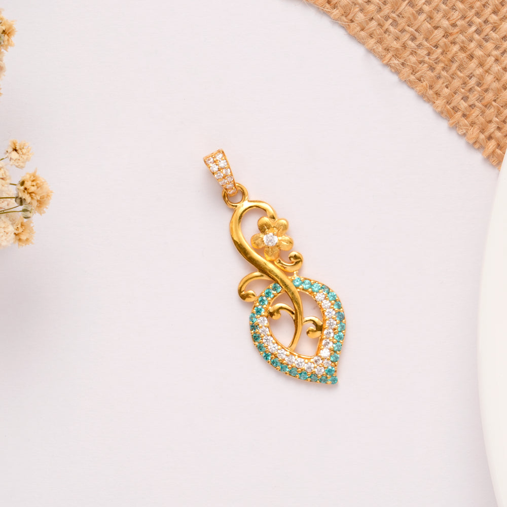 Floral and Leaf Design Golden Pendant
