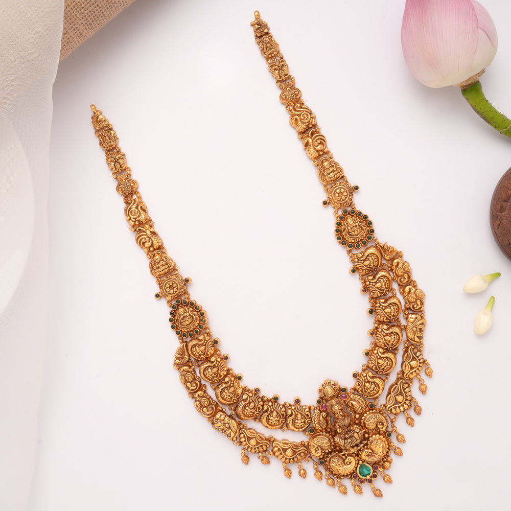 Grand Two Layer Lakshmi Devi Drops Golden Haram
