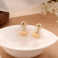 Emerald Touch Gold Plated Silver Jhumkas