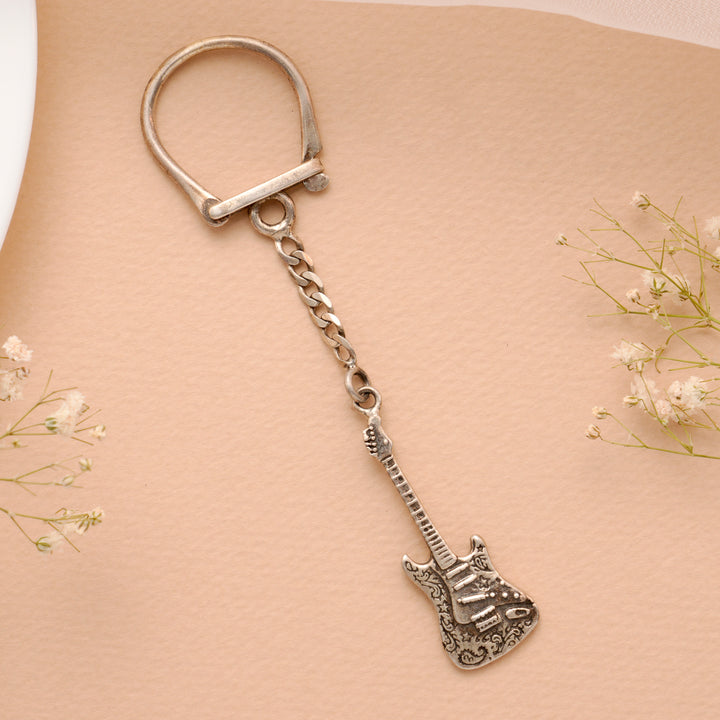 Stylish Guitar Silver Keychain