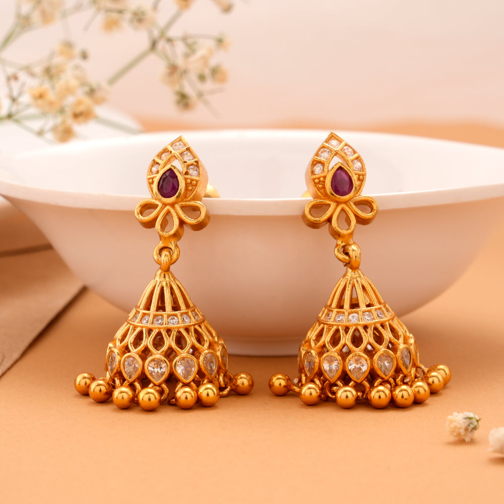 Antique Lakshmi Golden Jhumkas with Ruby Green Drops