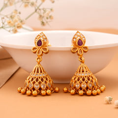 Antique Lakshmi Golden Jhumkas with Ruby Green Drops