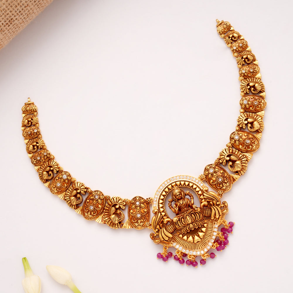 Blossom Floral Antique Lakshmi Golden Necklace