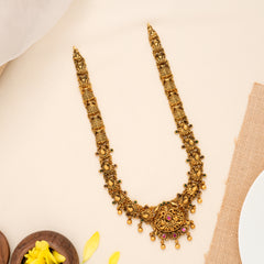 Elegant Peacock Temple Design Golden Drops Haram