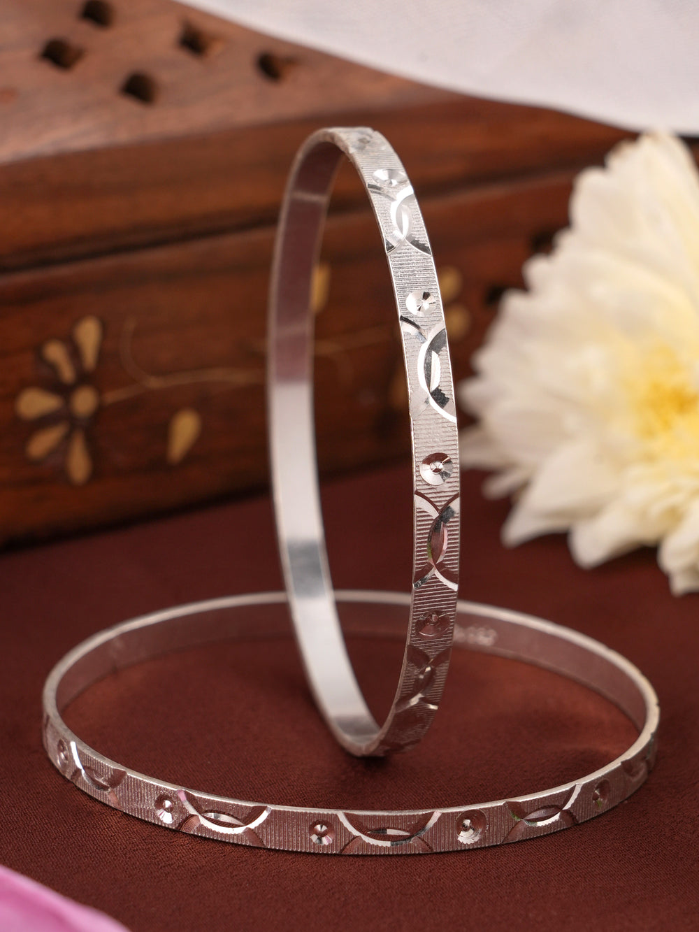Artistic Laser Cut Silver Bangle