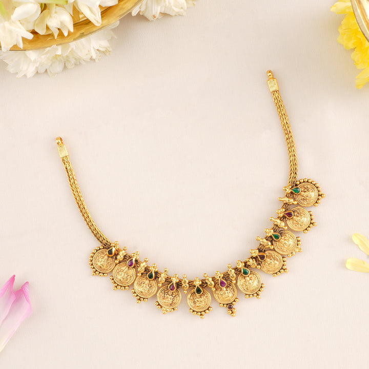 Ruby and Emerald Lakshmi with Coin Necklace