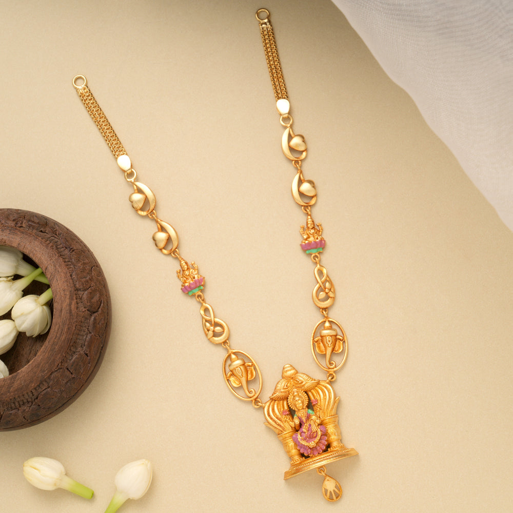 Goddess Lakshmi Temple Design Golden Necklace