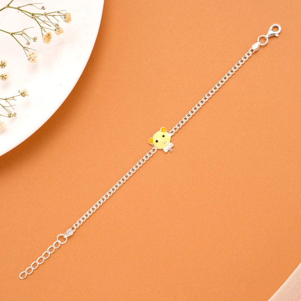 Tiny Yellow Enamel Doll Silver Baby Bracelet