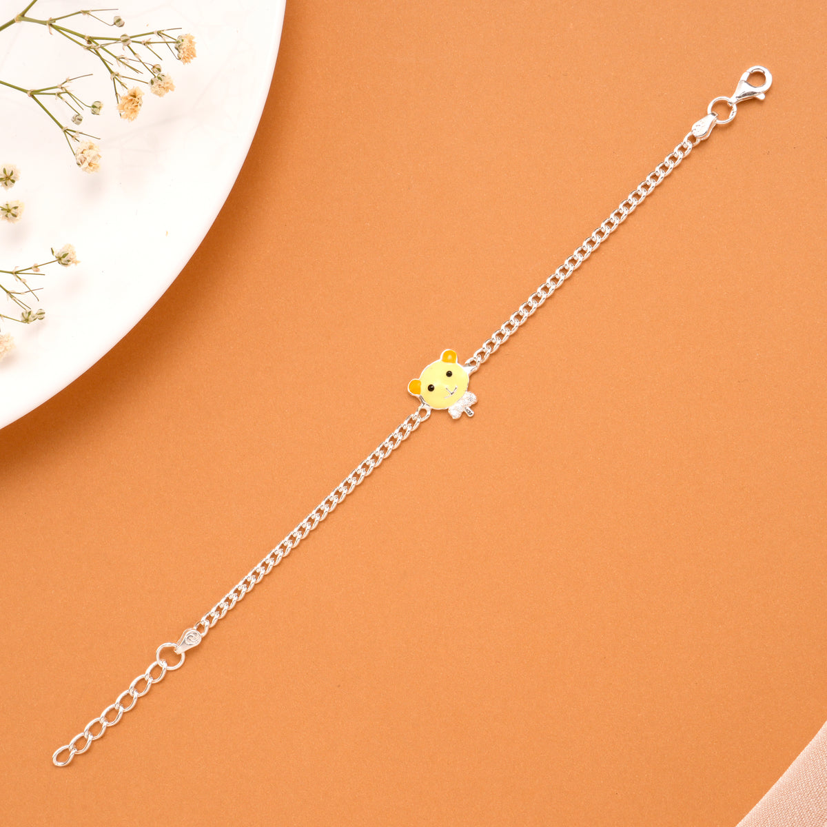 Tiny Yellow Enamel Doll Silver Baby Bracelet