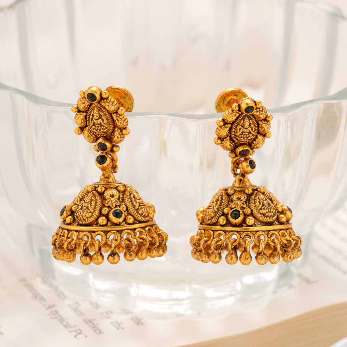 Lakshmi Coin Red & Green Dome Temple Jhumka