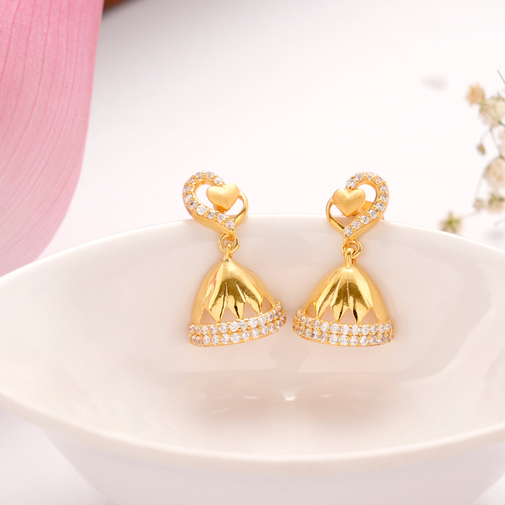 Heart Design White Stone Golden Jimikki