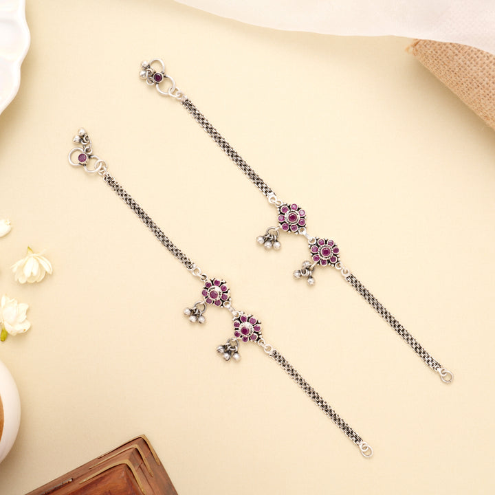 Ruby Blossom Drop Antique Silver Anklet