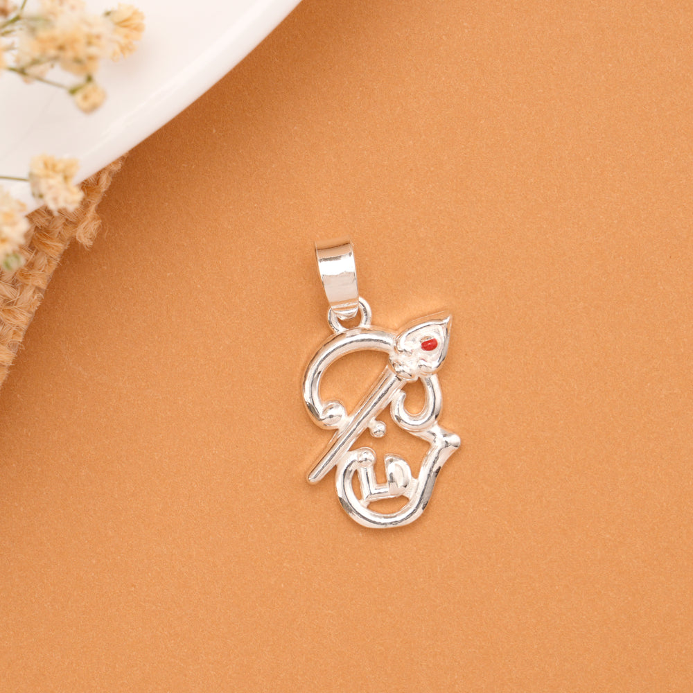 Om with Vel Symbol Silver Pendant