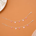Pink Heart and Butterfly Silver Baby Anklets