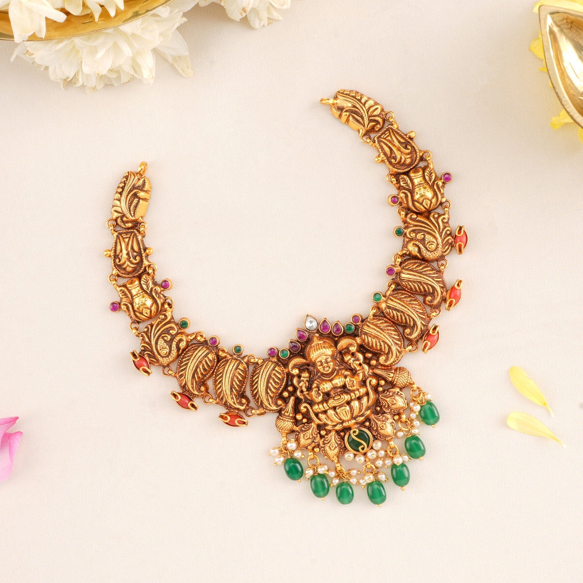 Lakshmi Emerald Drop Nagas Necklace