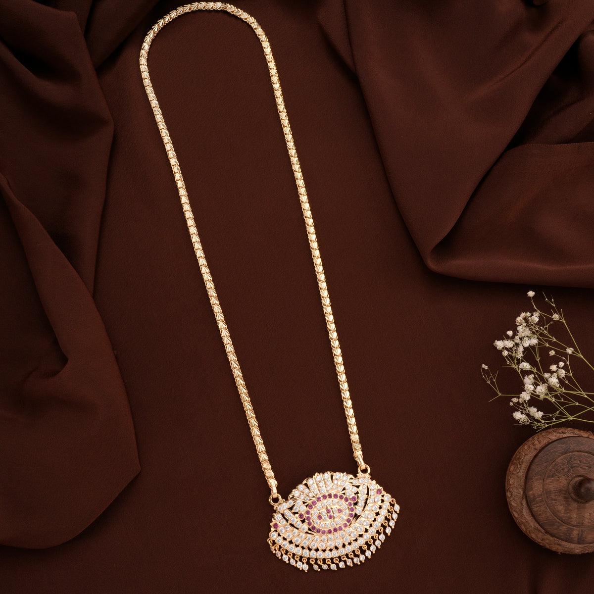 Mango Design Ruby Stone Golden Chain