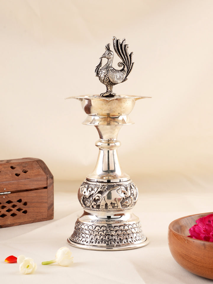 Handcrafted Elephant Motif Silver Vilakku