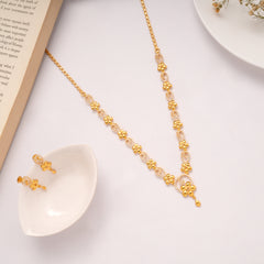 White Stone Leaf and Floral Golden Necklace Set