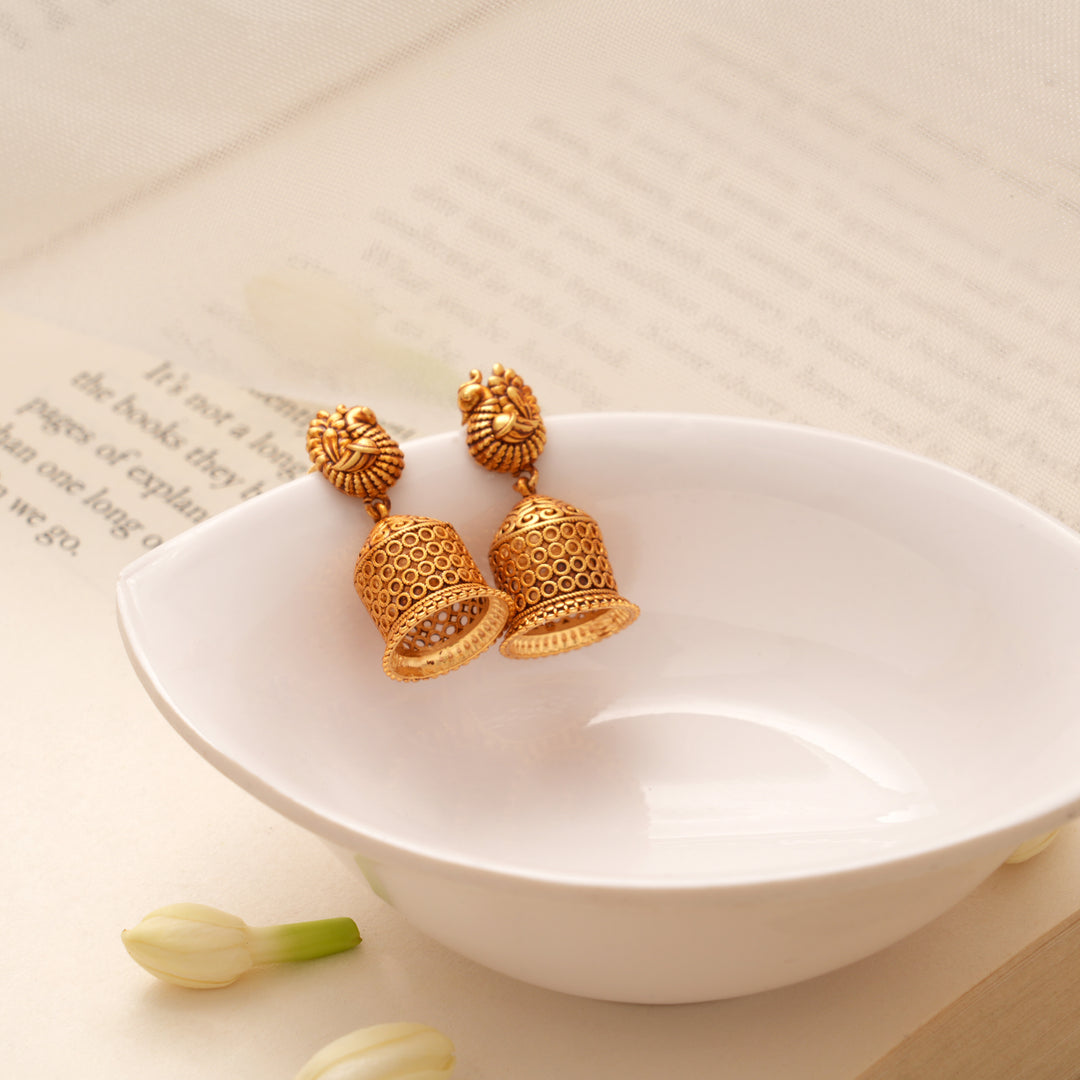 Minimal Peacock Design Nagas Golden Jhumkas