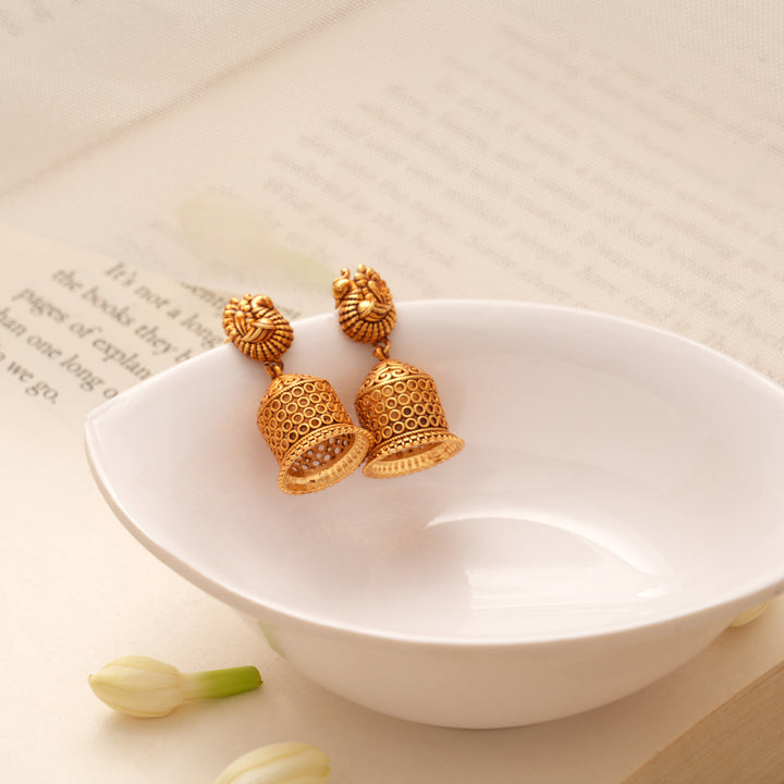 Minimal Peacock Design Nagas Golden Jhumkas