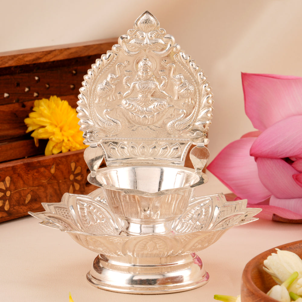 Silver Kamatchi Deepam with Lotus